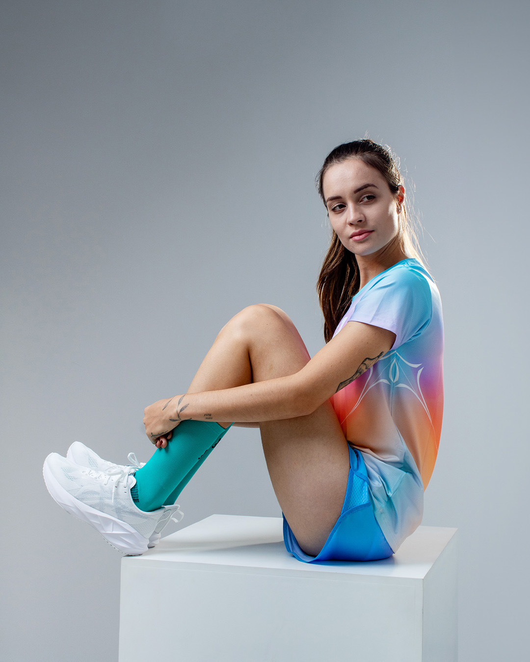 meia de poliamida corrida